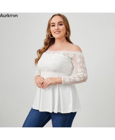 Plus Size Tops Solid White Women's Tunic Casual Elegant Sexy Off The Shoulder Lace Sleeve Fashion Woman T-shirts 2022 Summer ...