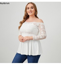 Plus Size Tops Solid White Women's Tunic Casual Elegant Sexy Off The Shoulder Lace Sleeve Fashion Woman T-shirts 2022 Summer ...