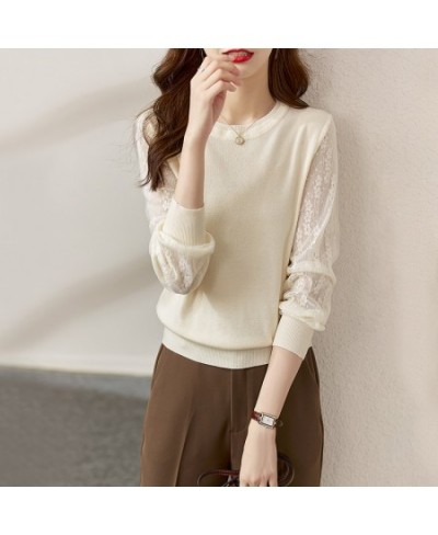 Sweater Women 2022 Autumn New Solid Fashion Lace Elegant Niche Design Commuter All-match Casual Loose Pullover Tops 71200 $78...