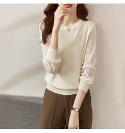 Sweater Women 2022 Autumn New Solid Fashion Lace Elegant Niche Design Commuter All-match Casual Loose Pullover Tops 71200 $78...