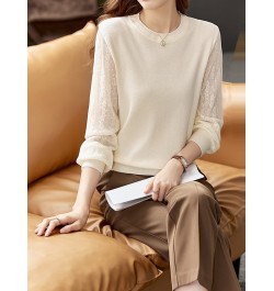 Sweater Women 2022 Autumn New Solid Fashion Lace Elegant Niche Design Commuter All-match Casual Loose Pullover Tops 71200 $78...