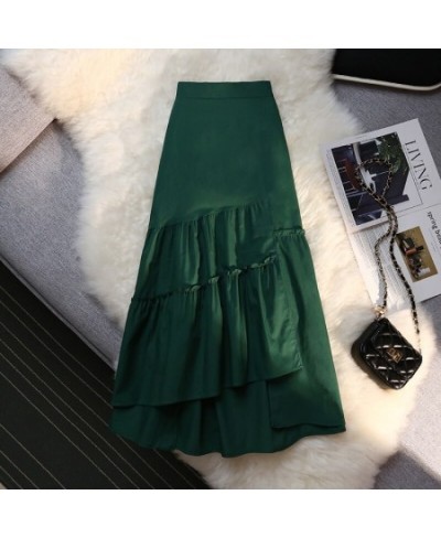 Irregular Skirt Women's Medium Length Summer 2022 A-line High Waist Lotus Leaf Side Long Skirts Female Retro $43.89 - Bottoms