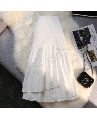 Irregular Skirt Women's Medium Length Summer 2022 A-line High Waist Lotus Leaf Side Long Skirts Female Retro $43.89 - Bottoms