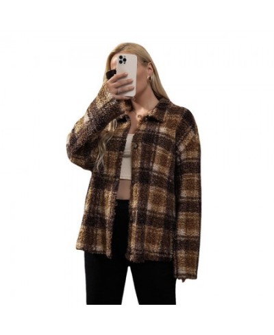 New European and American Women's Plus Size Retro Double-sided Velvet Coat Loose Plaid Button Long-sleeved Coat Large Size To...