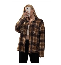 New European and American Women's Plus Size Retro Double-sided Velvet Coat Loose Plaid Button Long-sleeved Coat Large Size To...