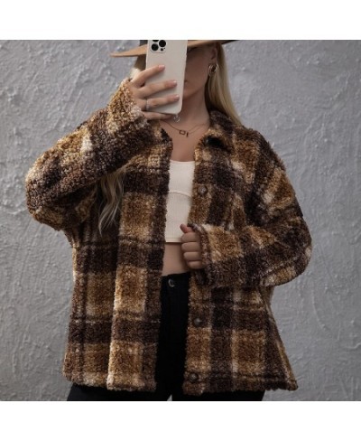 New European and American Women's Plus Size Retro Double-sided Velvet Coat Loose Plaid Button Long-sleeved Coat Large Size To...