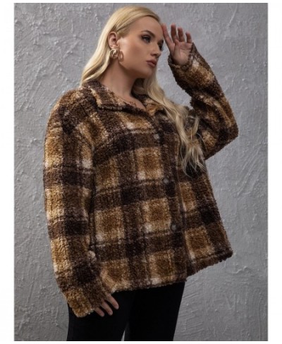 New European and American Women's Plus Size Retro Double-sided Velvet Coat Loose Plaid Button Long-sleeved Coat Large Size To...