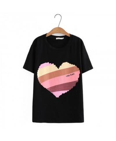 Plus Size Basic T-Shirt Women 2023 Summer Cotton Colorful Love Heart Offset Printed O-Neck Tees Short Sleeve Tops Curve Cloth...