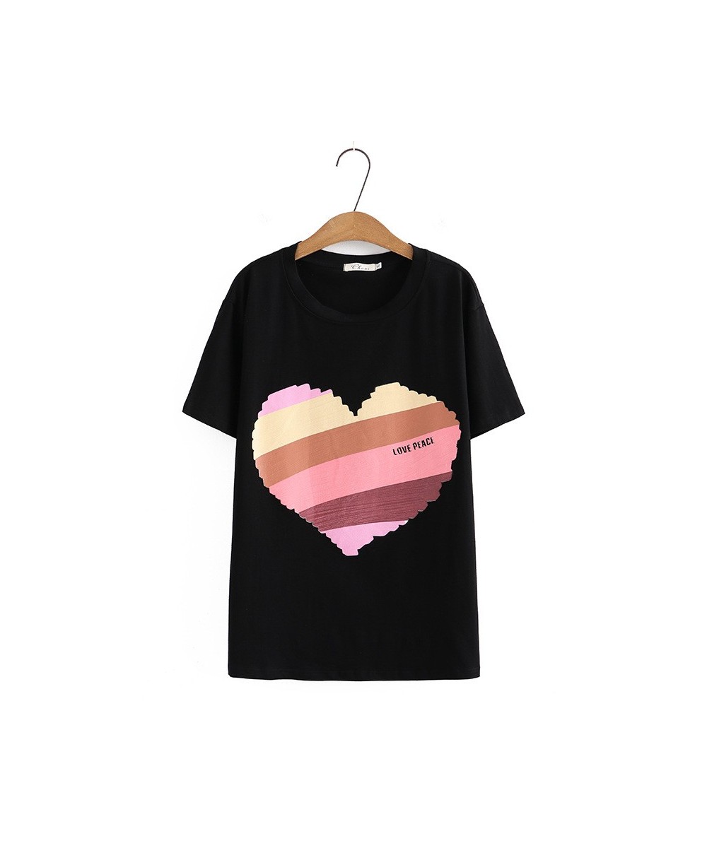 Plus Size Basic T-Shirt Women 2023 Summer Cotton Colorful Love Heart Offset Printed O-Neck Tees Short Sleeve Tops Curve Cloth...