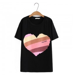 Plus Size Basic T-Shirt Women 2023 Summer Cotton Colorful Love Heart Offset Printed O-Neck Tees Short Sleeve Tops Curve Cloth...