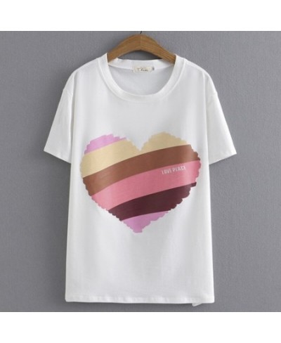 Plus Size Basic T-Shirt Women 2023 Summer Cotton Colorful Love Heart Offset Printed O-Neck Tees Short Sleeve Tops Curve Cloth...