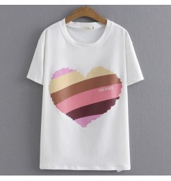 Plus Size Basic T-Shirt Women 2023 Summer Cotton Colorful Love Heart Offset Printed O-Neck Tees Short Sleeve Tops Curve Cloth...