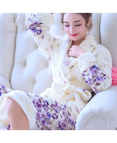 Women Robes Winter Warm Coral Fleece Nightdress Sleepwear Female Pajamas Home Clothes Floral Dressing Gron Kimono Hotel $31.0...