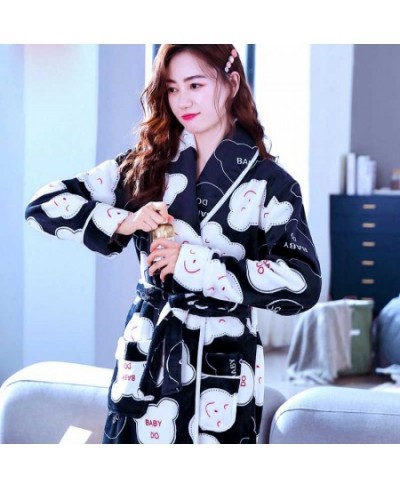 Women Robes Winter Warm Coral Fleece Nightdress Sleepwear Female Pajamas Home Clothes Floral Dressing Gron Kimono Hotel $31.0...