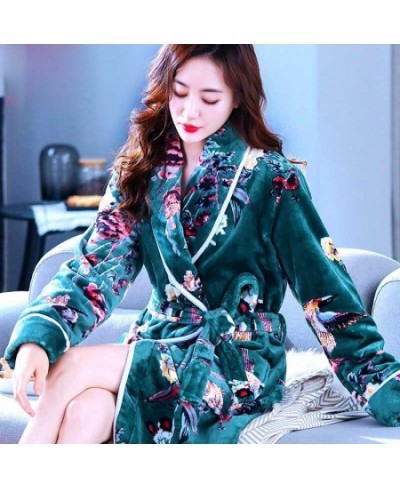 Women Robes Winter Warm Coral Fleece Nightdress Sleepwear Female Pajamas Home Clothes Floral Dressing Gron Kimono Hotel $31.0...