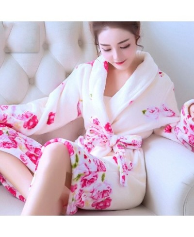 Women Robes Winter Warm Coral Fleece Nightdress Sleepwear Female Pajamas Home Clothes Floral Dressing Gron Kimono Hotel $31.0...