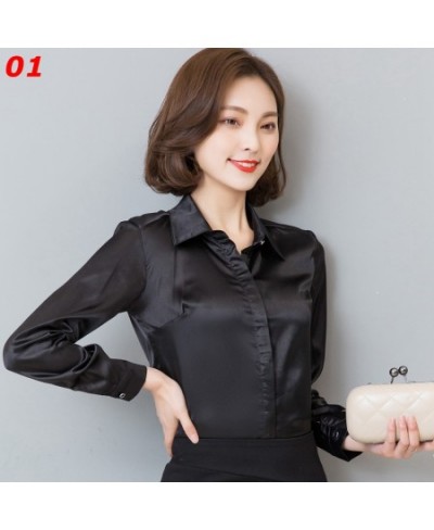 Stinlicher Satin Silk Shirt Women spring Autumn Long Sleeve Elegant Work Wear Tops Korean Fashion White Blue Black Blouse Shi...