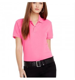 Summer New Women's Top Pink Big Horse Polo Short Sleeve 100% Cotton Casual Femme Slim Classic Style $50.75 - Tops & Tees