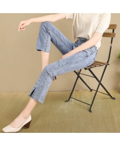 Jeans Women's High Waist Spring 2022 New Slim Eight-point Pants Split Nine-point Micro-horn Pants Tide $63.43 - Jeans