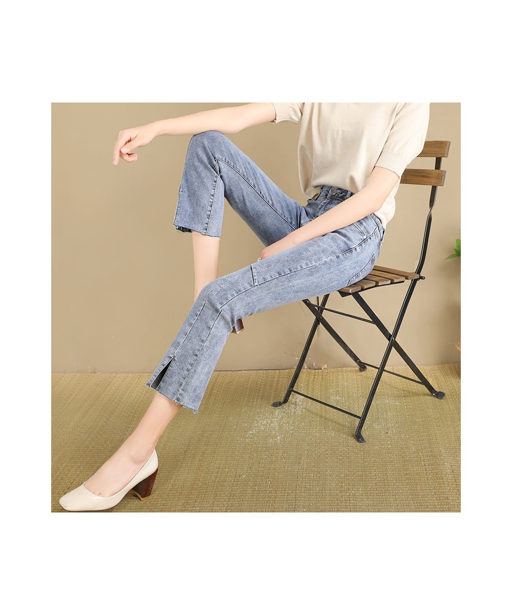 Jeans Women's High Waist Spring 2022 New Slim Eight-point Pants Split Nine-point Micro-horn Pants Tide $63.43 - Jeans