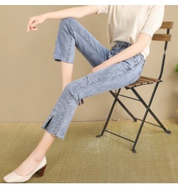 Jeans Women's High Waist Spring 2022 New Slim Eight-point Pants Split Nine-point Micro-horn Pants Tide $63.43 - Jeans