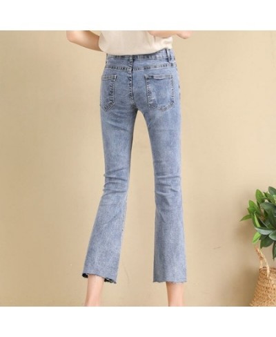 Jeans Women's High Waist Spring 2022 New Slim Eight-point Pants Split Nine-point Micro-horn Pants Tide $63.43 - Jeans