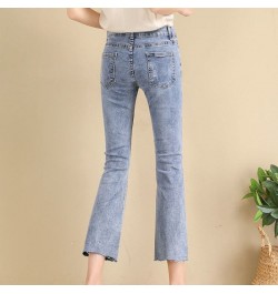 Jeans Women's High Waist Spring 2022 New Slim Eight-point Pants Split Nine-point Micro-horn Pants Tide $63.43 - Jeans