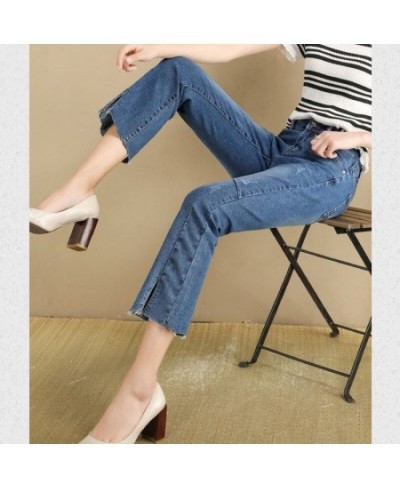 Jeans Women's High Waist Spring 2022 New Slim Eight-point Pants Split Nine-point Micro-horn Pants Tide $63.43 - Jeans