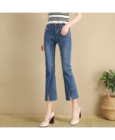 Jeans Women's High Waist Spring 2022 New Slim Eight-point Pants Split Nine-point Micro-horn Pants Tide $63.43 - Jeans