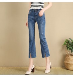 Jeans Women's High Waist Spring 2022 New Slim Eight-point Pants Split Nine-point Micro-horn Pants Tide $63.43 - Jeans