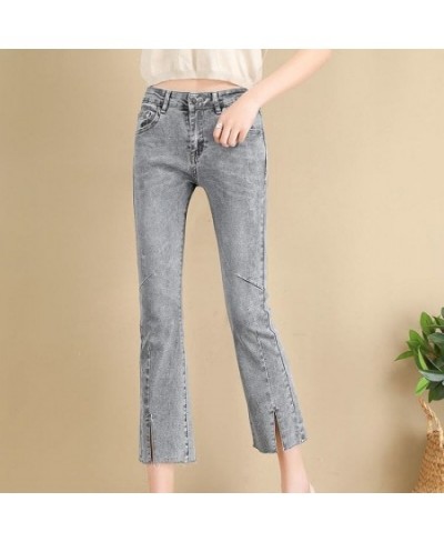 Jeans Women's High Waist Spring 2022 New Slim Eight-point Pants Split Nine-point Micro-horn Pants Tide $63.43 - Jeans