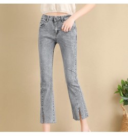 Jeans Women's High Waist Spring 2022 New Slim Eight-point Pants Split Nine-point Micro-horn Pants Tide $63.43 - Jeans