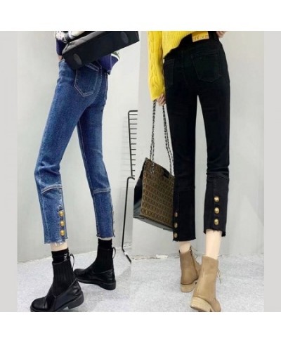 Jeans Women's High Waist Spring 2022 New Slim Eight-point Pants Split Nine-point Micro-horn Pants Tide $63.43 - Jeans