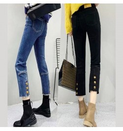 Jeans Women's High Waist Spring 2022 New Slim Eight-point Pants Split Nine-point Micro-horn Pants Tide $63.43 - Jeans