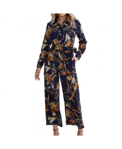 Autumn Turndown Collar Casual Jumpsuit Women 2023 Female Long Sleeve Lace Up Print Jumpsuits Womens Fashion Rompers Overalls ...