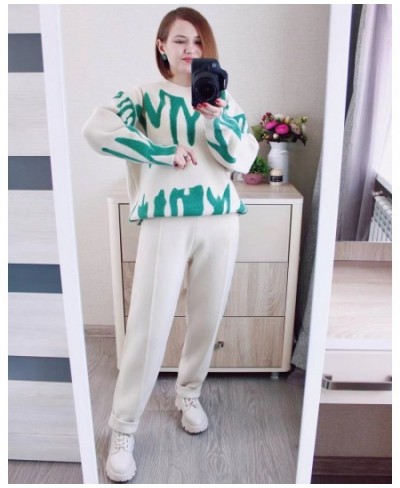 Two Piece Women Autumn Winter Sweater TrackSuit OverSized Harem Pant Suits Lady Casual Warm Knitted Set $80.93 - Suits & Sets