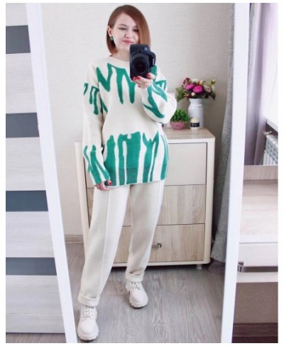 Two Piece Women Autumn Winter Sweater TrackSuit OverSized Harem Pant Suits Lady Casual Warm Knitted Set $80.93 - Suits & Sets