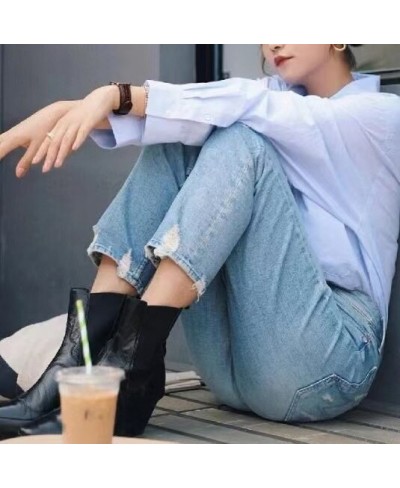 Women's High Waist Distressed Retro Jeans casual fashion ankle-length denim pants 2023 new $78.78 - Bottoms