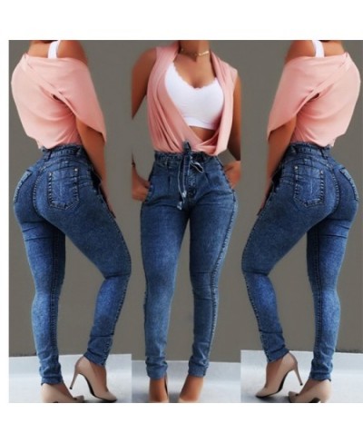 Women Jeans Fashion Mid Waist Slim Fit Elastic Tassel Belt Womens Clothing Slouchy Breathable Solid Color Pants $39.85 - Jeans