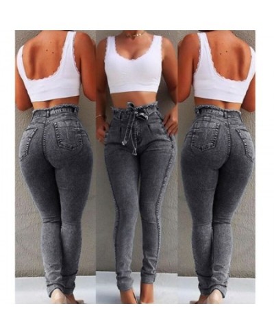 Women Jeans Fashion Mid Waist Slim Fit Elastic Tassel Belt Womens Clothing Slouchy Breathable Solid Color Pants $39.85 - Jeans