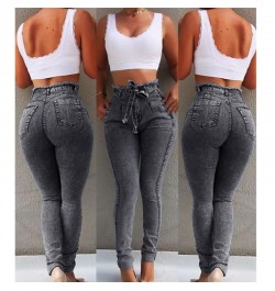 Women Jeans Fashion Mid Waist Slim Fit Elastic Tassel Belt Womens Clothing Slouchy Breathable Solid Color Pants $39.85 - Jeans