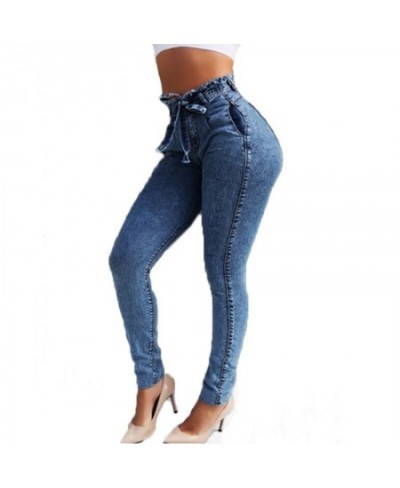 Women Jeans Fashion Mid Waist Slim Fit Elastic Tassel Belt Womens Clothing Slouchy Breathable Solid Color Pants $39.85 - Jeans