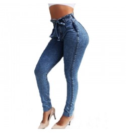 Women Jeans Fashion Mid Waist Slim Fit Elastic Tassel Belt Womens Clothing Slouchy Breathable Solid Color Pants $39.85 - Jeans