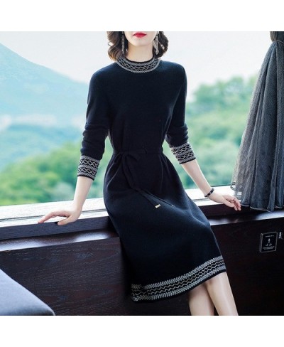 2023 Autumn and Winter Bottoming Knitted Dress Woman Waist Elegant Korean Style Retro Slim Base Sweater Dresses $56.48 - Dresses