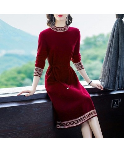 2023 Autumn and Winter Bottoming Knitted Dress Woman Waist Elegant Korean Style Retro Slim Base Sweater Dresses $56.48 - Dresses