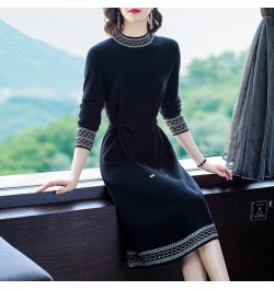 2023 Autumn and Winter Bottoming Knitted Dress Woman Waist Elegant Korean Style Retro Slim Base Sweater Dresses $56.48 - Dresses