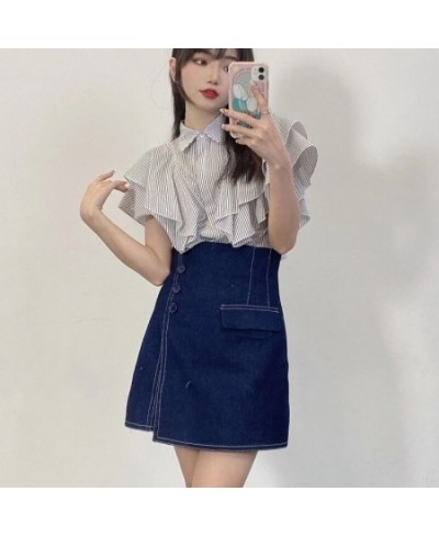 Neploe 2023 Summer New Style Jupes High Waist Button Slit Denim A-line Mini Skirts Slim Culottes Japanese Fashion Mujer Falda...