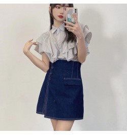 Neploe 2023 Summer New Style Jupes High Waist Button Slit Denim A-line Mini Skirts Slim Culottes Japanese Fashion Mujer Falda...