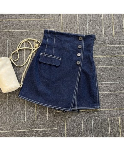 Neploe 2023 Summer New Style Jupes High Waist Button Slit Denim A-line Mini Skirts Slim Culottes Japanese Fashion Mujer Falda...