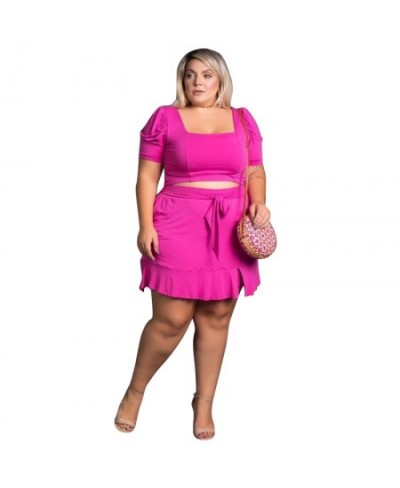 Women Plus Size Set Solid Square Collar Short Sleeve Crop Tops Bandage Waist Short Skirts 2 Piece Set Sexy Outfit Summer $43....